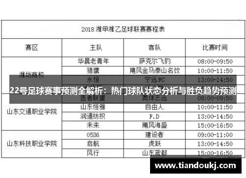 22号足球赛事预测全解析：热门球队状态分析与胜负趋势预测